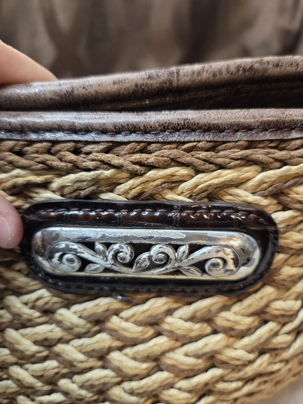 Brighton Woven Straw Crossbody with Brown Trim and Chocolate Strap-See Pictures